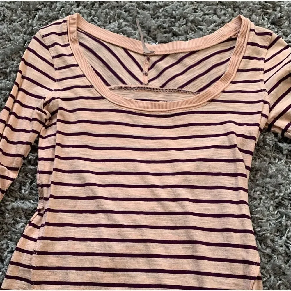 32- FREE PEOPLE Tuscaloosa Hard Candy Cuff Striped BOHO PINK Shirt Top sz XS